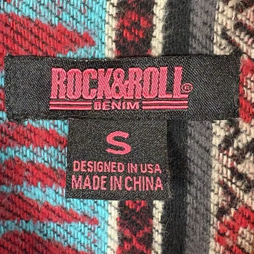 Rock & Roll Denim Women's Southwestern Aztec Stripe Print Button Down Red Blue